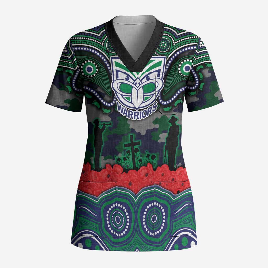 ANZAC Day New Zealand Warriors Scrub Top Military Memorial Aboriginal Indigenous Art