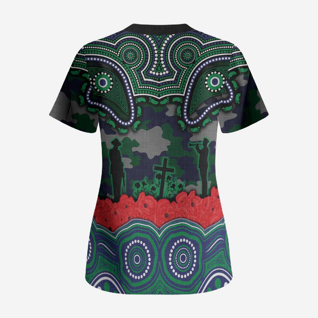 ANZAC Day New Zealand Warriors Scrub Top Military Memorial Aboriginal Indigenous Art