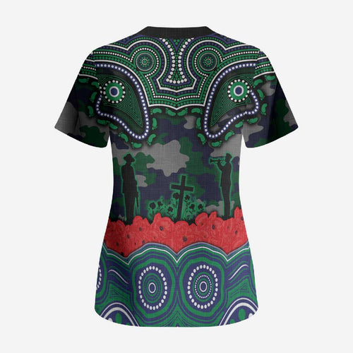 ANZAC Day New Zealand Warriors Scrub Top Military Memorial Aboriginal Indigenous Art