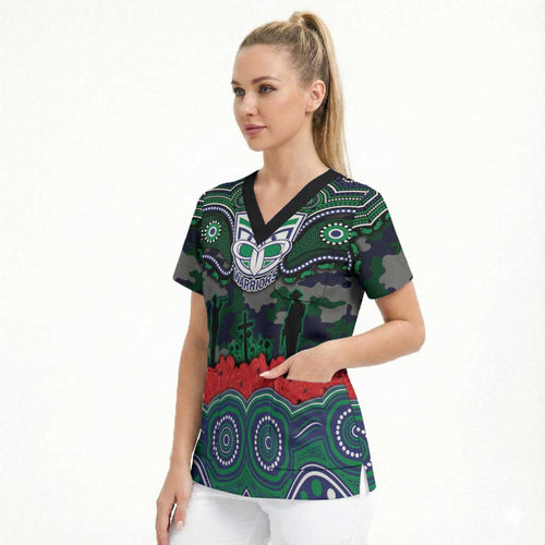 ANZAC Day New Zealand Warriors Scrub Top Military Memorial Aboriginal Indigenous Art