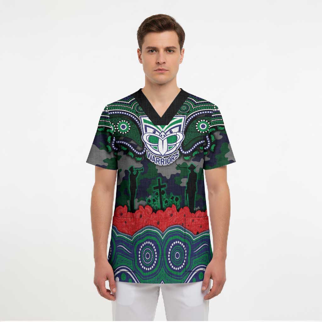 ANZAC Day New Zealand Warriors Scrub Top Military Memorial Aboriginal Indigenous Art