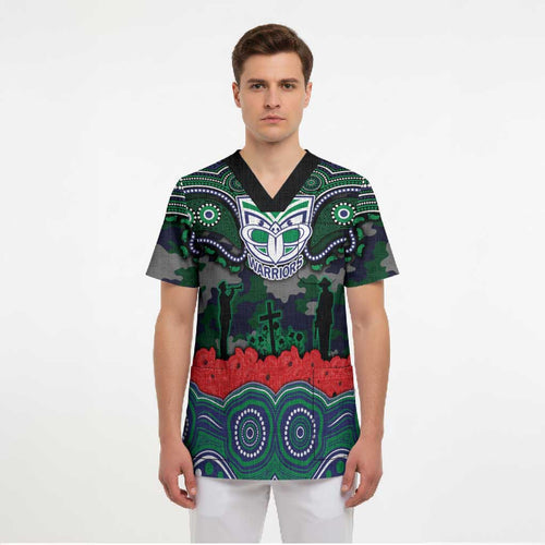 ANZAC Day New Zealand Warriors Scrub Top Military Memorial Aboriginal Indigenous Art