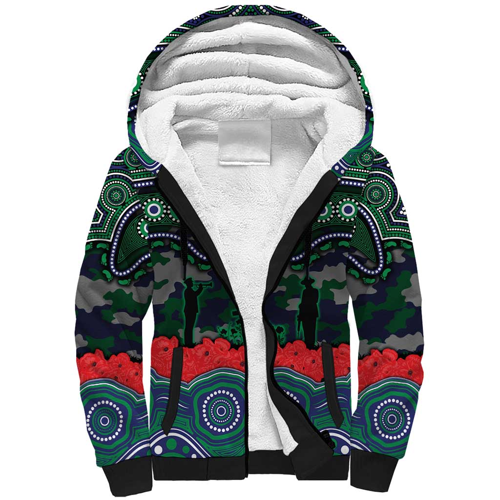ANZAC Day New Zealand Warriors Sherpa Hoodie Military Memorial Aboriginal Indigenous Art