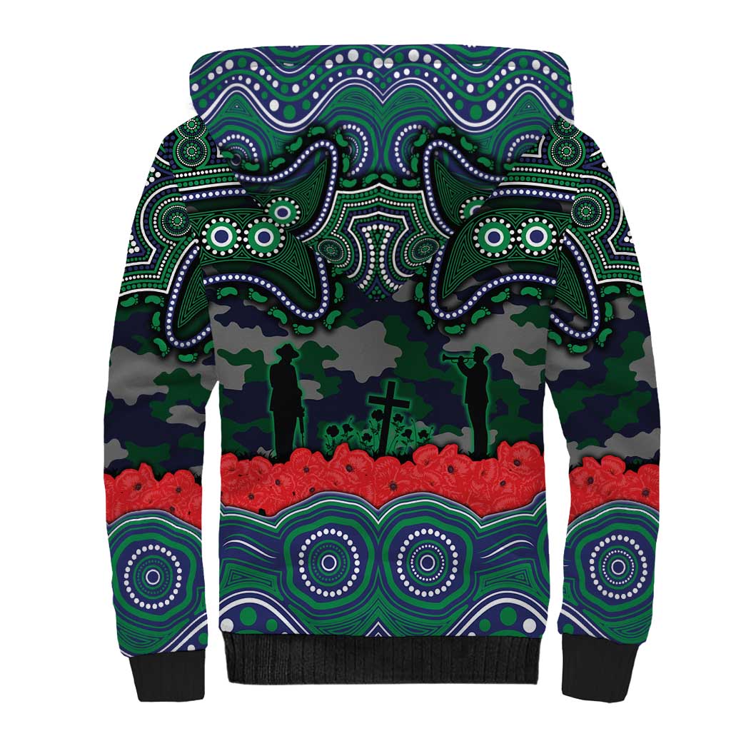 ANZAC Day New Zealand Warriors Sherpa Hoodie Military Memorial Aboriginal Indigenous Art