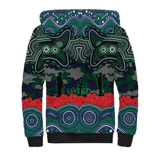 ANZAC Day New Zealand Warriors Sherpa Hoodie Military Memorial Aboriginal Indigenous Art