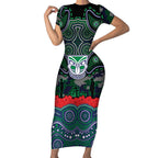 ANZAC Day New Zealand Warriors Short Sleeve Bodycon Dress Military Memorial Aboriginal Indigenous Art