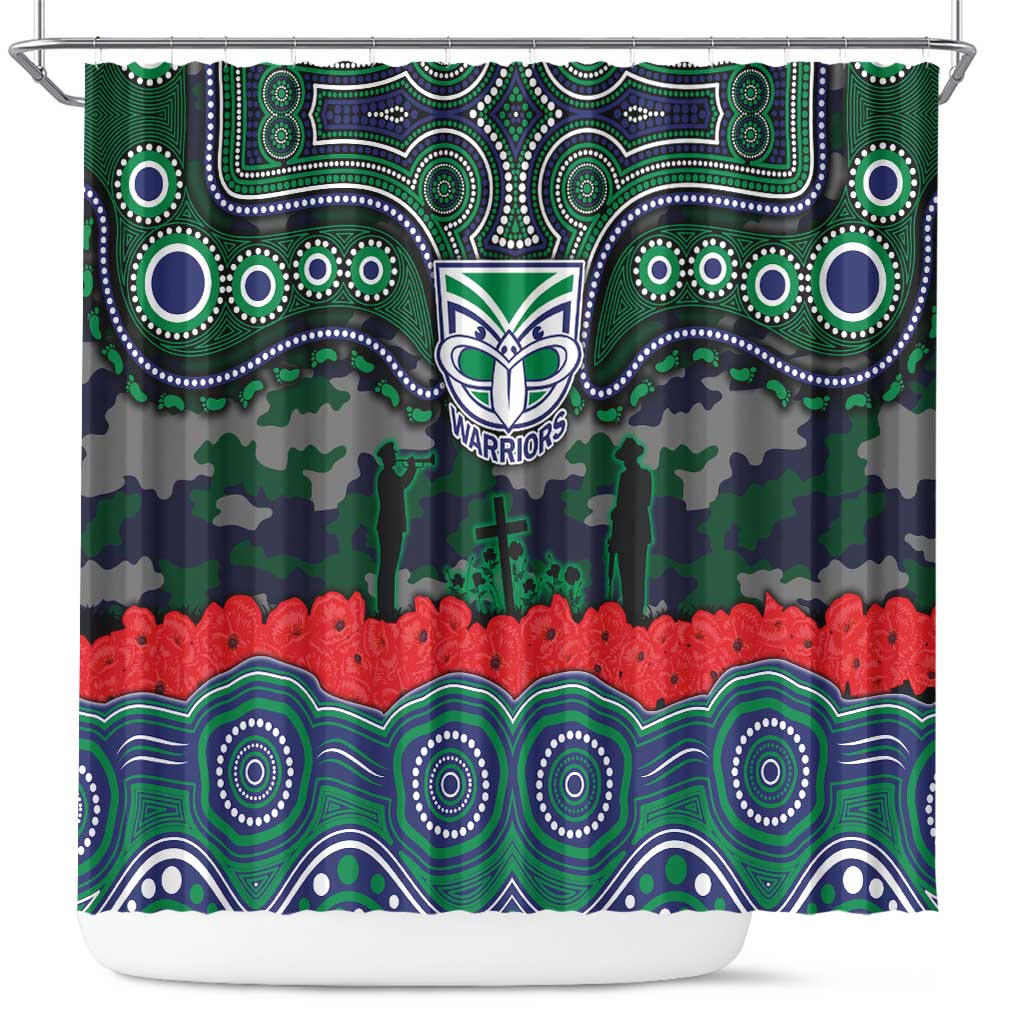 ANZAC Day New Zealand Warriors Shower Curtain Military Memorial Aboriginal Indigenous Art