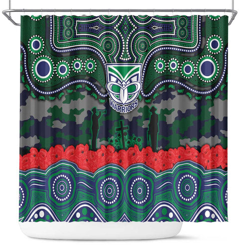 ANZAC Day New Zealand Warriors Shower Curtain Military Memorial Aboriginal Indigenous Art