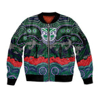 ANZAC Day New Zealand Warriors Sleeve Zip Bomber Jacket Military Memorial Aboriginal Indigenous Art