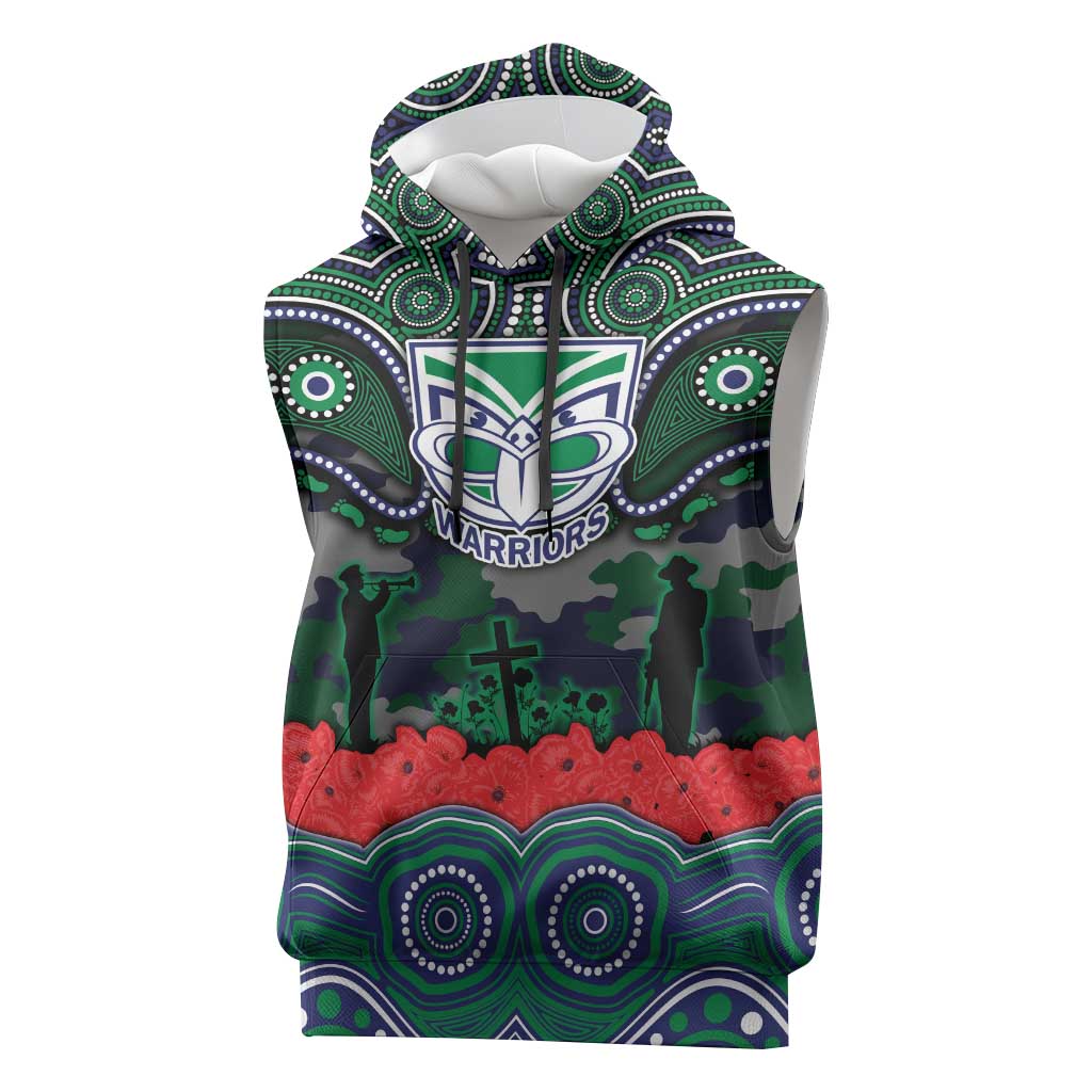 ANZAC Day New Zealand Warriors Sleeveless Hoodie Military Memorial Aboriginal Indigenous Art