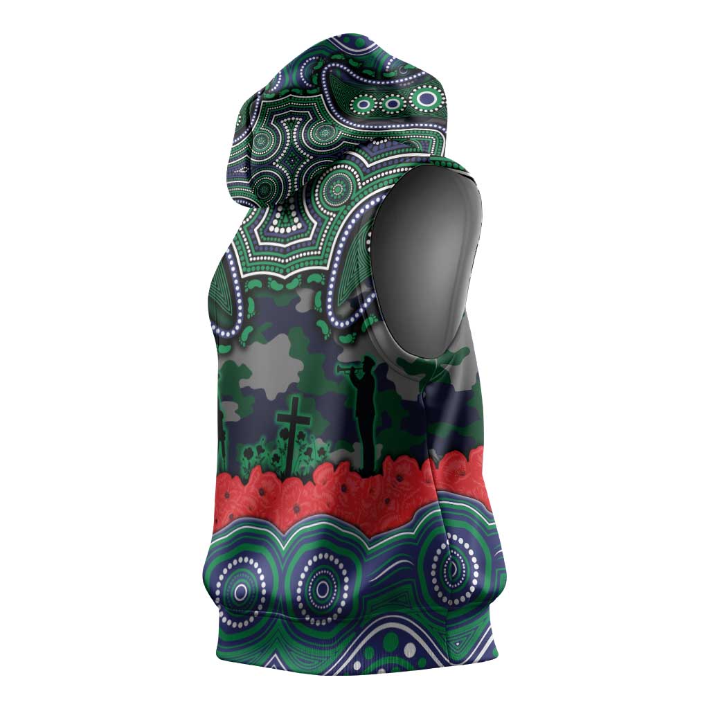 ANZAC Day New Zealand Warriors Sleeveless Hoodie Military Memorial Aboriginal Indigenous Art