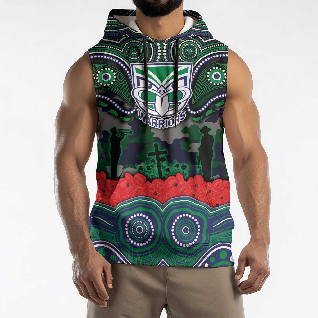 ANZAC Day New Zealand Warriors Sleeveless Hoodie Military Memorial Aboriginal Indigenous Art
