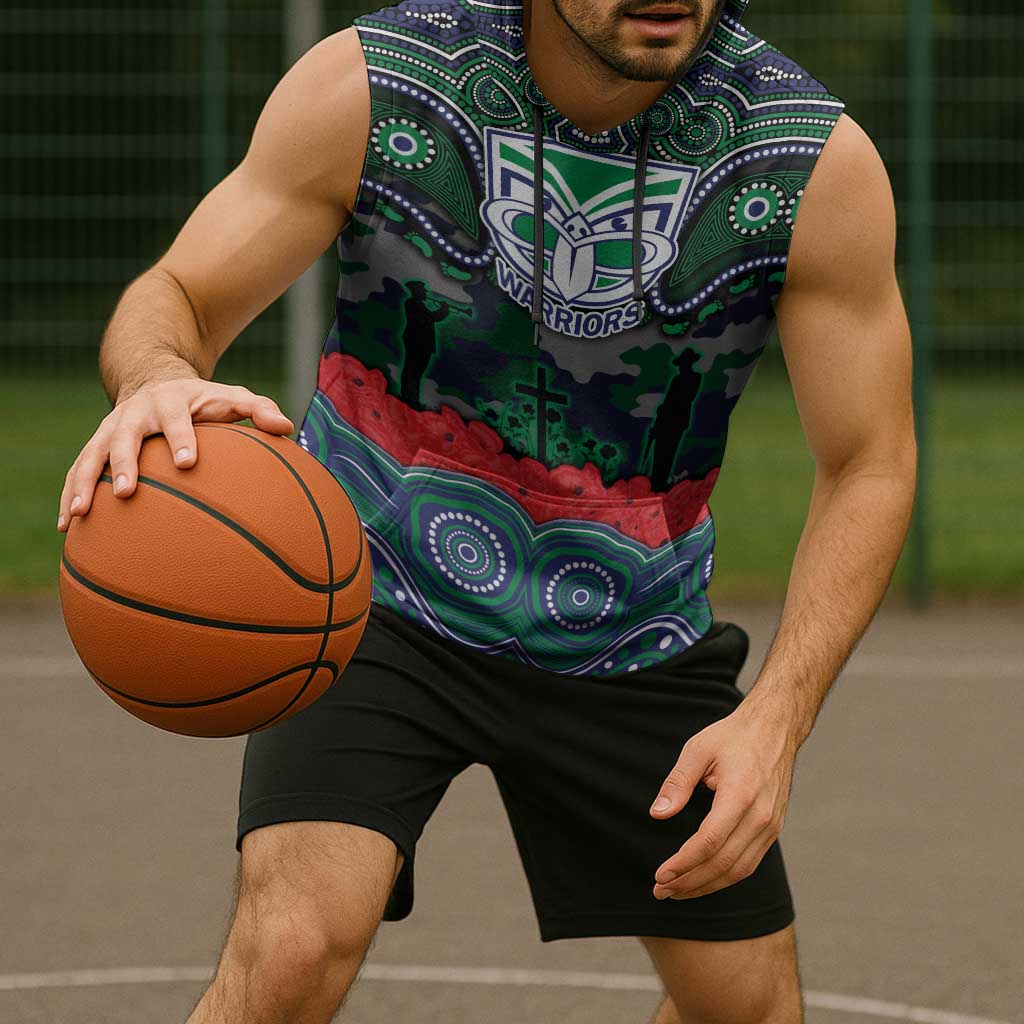 ANZAC Day New Zealand Warriors Sleeveless Hoodie Military Memorial Aboriginal Indigenous Art