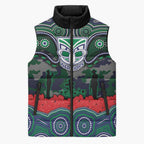 ANZAC Day New Zealand Warriors Sleeveless Puffer Jacket Military Memorial Aboriginal Indigenous Art