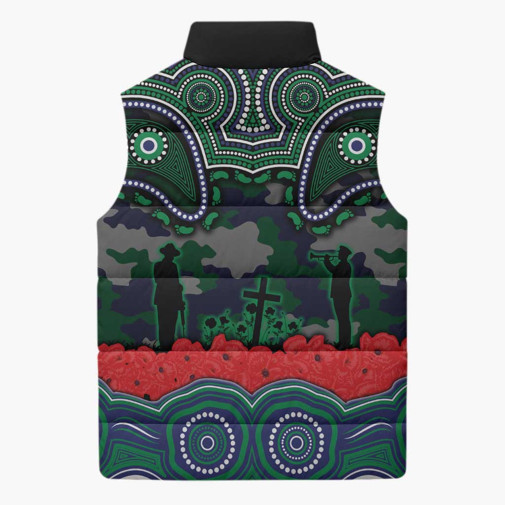 ANZAC Day New Zealand Warriors Sleeveless Puffer Jacket Military Memorial Aboriginal Indigenous Art