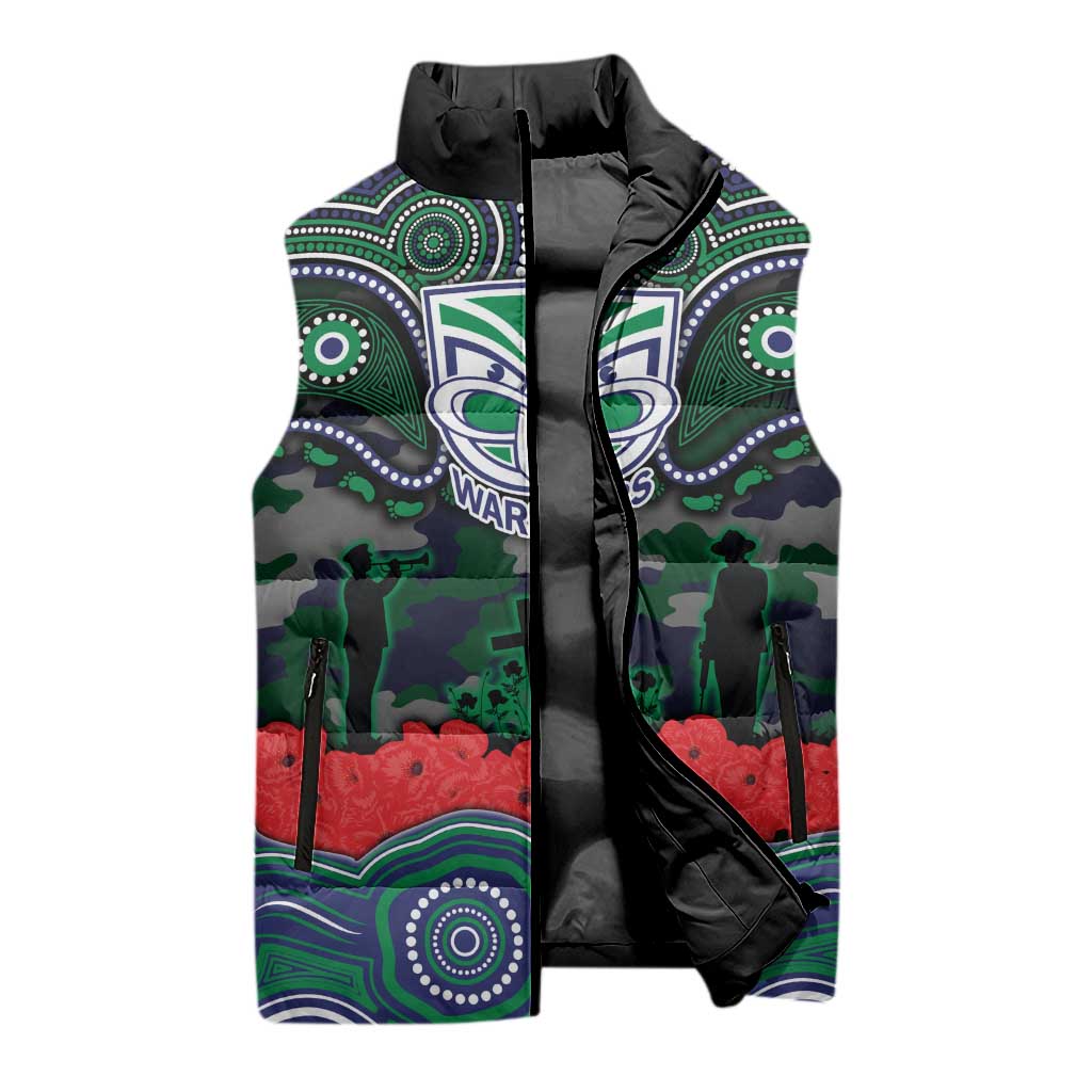 ANZAC Day New Zealand Warriors Sleeveless Puffer Jacket Military Memorial Aboriginal Indigenous Art