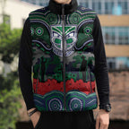 ANZAC Day New Zealand Warriors Sleeveless Puffer Jacket Military Memorial Aboriginal Indigenous Art