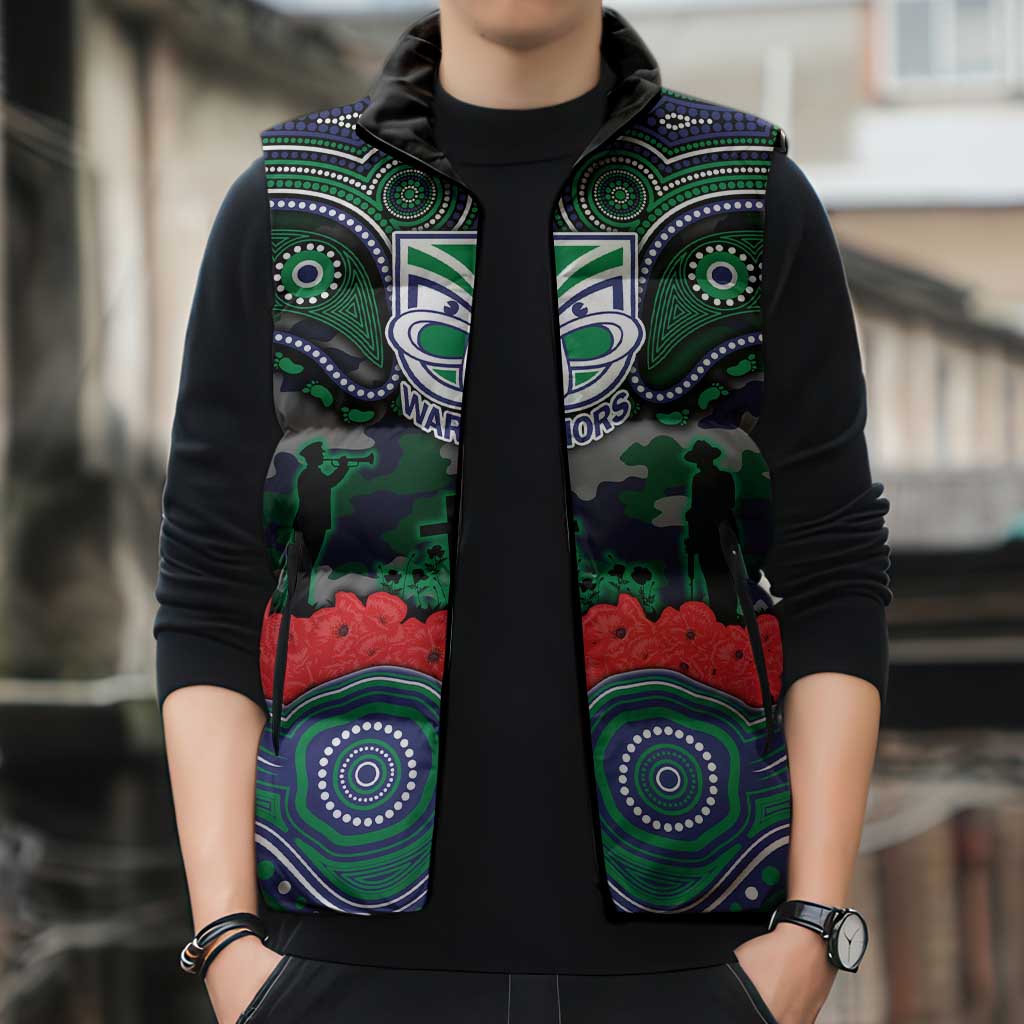 ANZAC Day New Zealand Warriors Sleeveless Puffer Jacket Military Memorial Aboriginal Indigenous Art