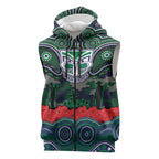 ANZAC Day New Zealand Warriors Sleeveless Zip Hoodie Military Memorial Aboriginal Indigenous Art