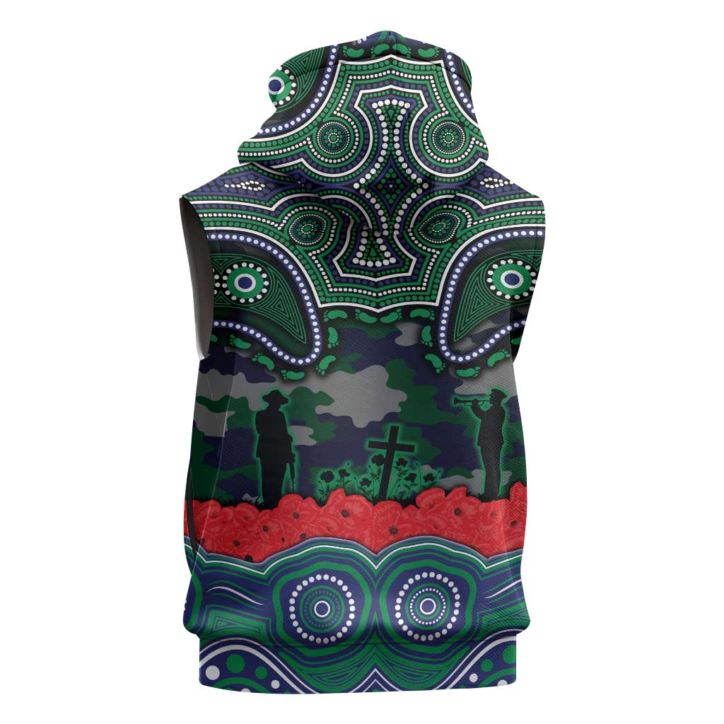 ANZAC Day New Zealand Warriors Sleeveless Zip Hoodie Military Memorial Aboriginal Indigenous Art