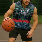 ANZAC Day New Zealand Warriors Sleeveless Zip Hoodie Military Memorial Aboriginal Indigenous Art