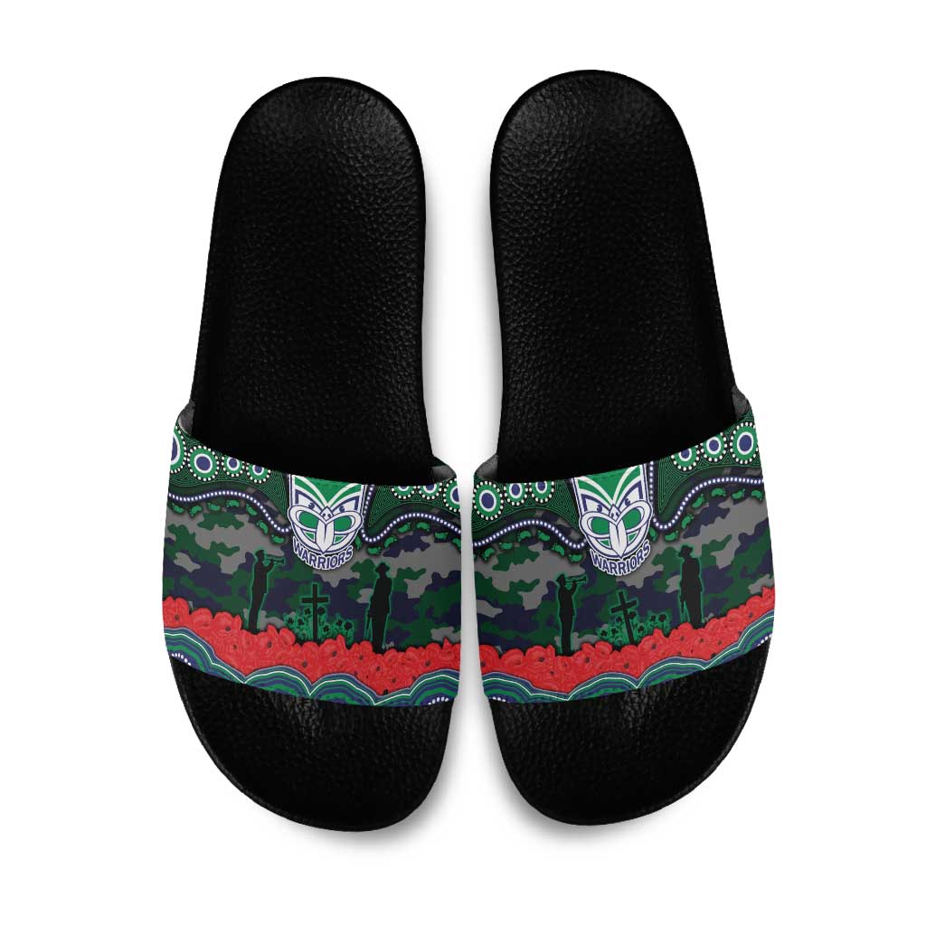 ANZAC Day New Zealand Warriors Slide Sandals Military Memorial Aboriginal Indigenous Art