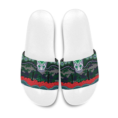 ANZAC Day New Zealand Warriors Slide Sandals Military Memorial Aboriginal Indigenous Art