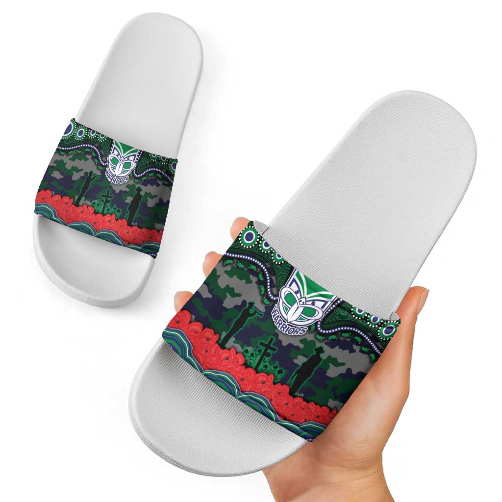 ANZAC Day New Zealand Warriors Slide Sandals Military Memorial Aboriginal Indigenous Art