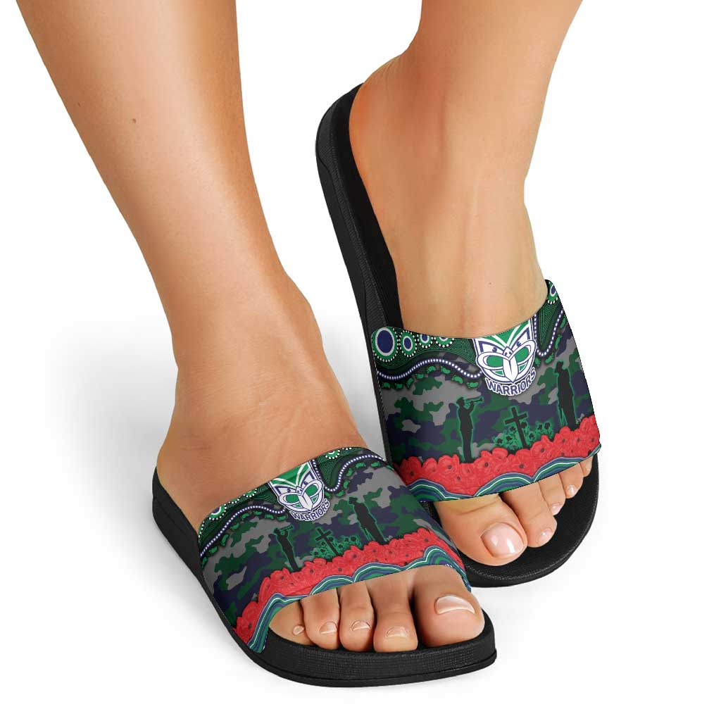 ANZAC Day New Zealand Warriors Slide Sandals Military Memorial Aboriginal Indigenous Art