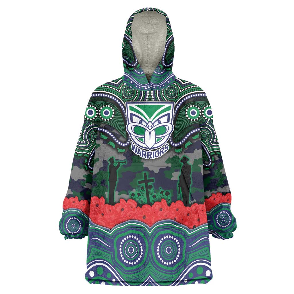 ANZAC Day New Zealand Warriors Wearable Blanket Hoodie Military Memorial Aboriginal Indigenous Art