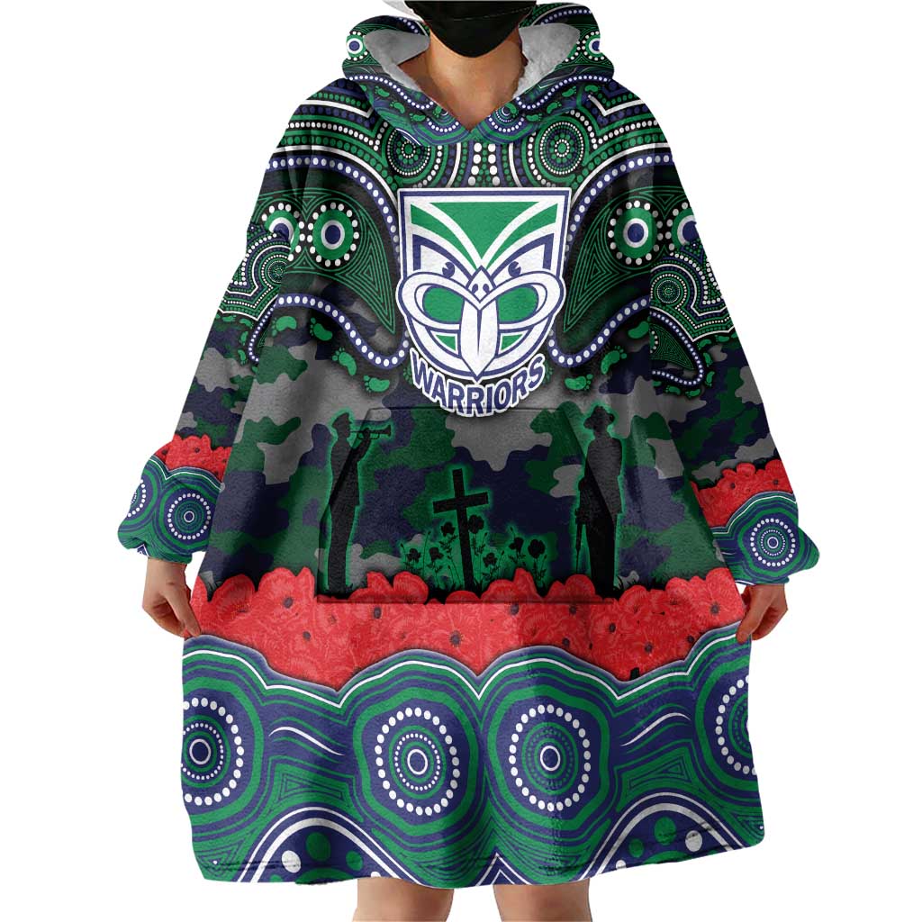 ANZAC Day New Zealand Warriors Wearable Blanket Hoodie Military Memorial Aboriginal Indigenous Art