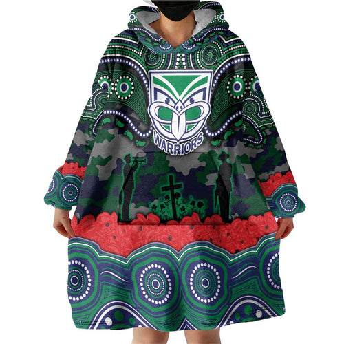 ANZAC Day New Zealand Warriors Wearable Blanket Hoodie Military Memorial Aboriginal Indigenous Art