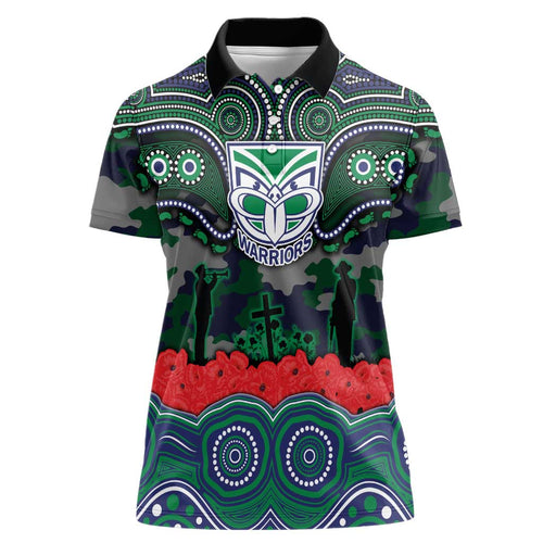 ANZAC Day New Zealand Warriors Women Polo Shirt Military Memorial Aboriginal Indigenous Art