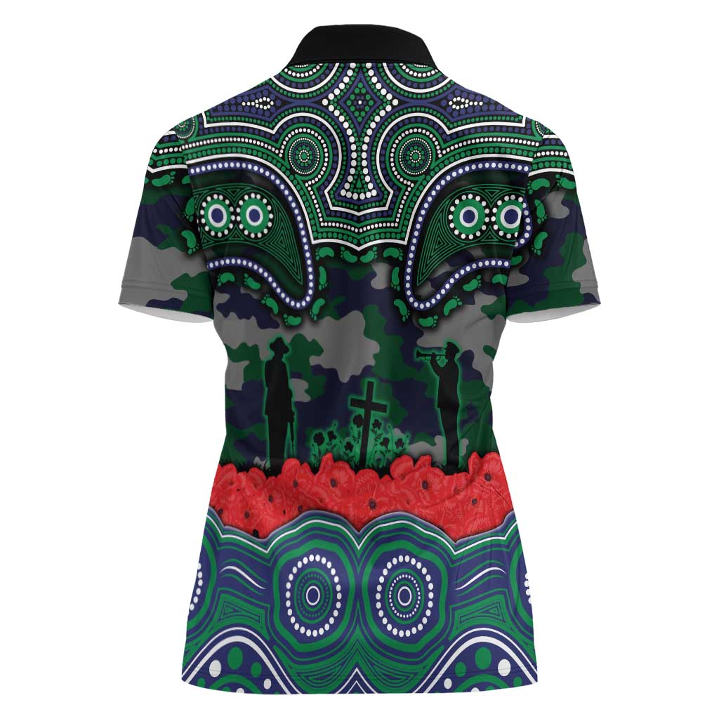 ANZAC Day New Zealand Warriors Women Polo Shirt Military Memorial Aboriginal Indigenous Art