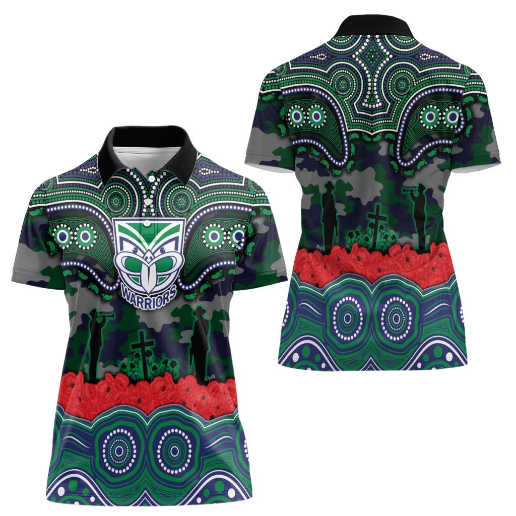 ANZAC Day New Zealand Warriors Women Polo Shirt Military Memorial Aboriginal Indigenous Art