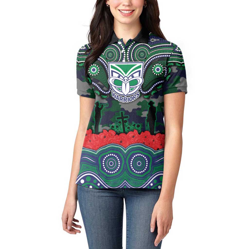ANZAC Day New Zealand Warriors Women Polo Shirt Military Memorial Aboriginal Indigenous Art