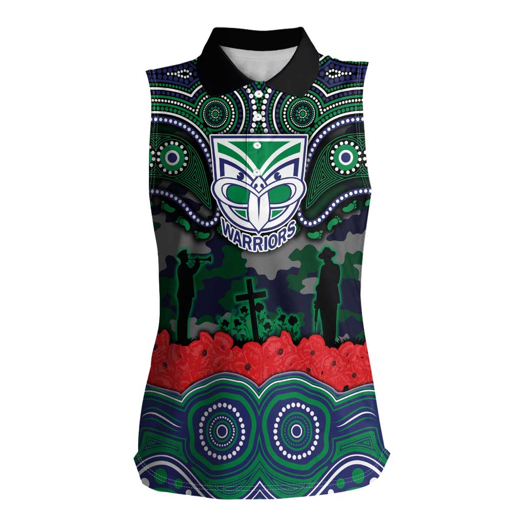 ANZAC Day New Zealand Warriors Women Sleeveless Polo Shirt Military Memorial Aboriginal Indigenous Art