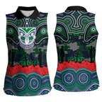ANZAC Day New Zealand Warriors Women Sleeveless Polo Shirt Military Memorial Aboriginal Indigenous Art