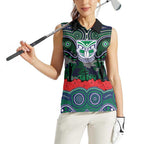 ANZAC Day New Zealand Warriors Women Sleeveless Polo Shirt Military Memorial Aboriginal Indigenous Art