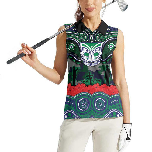 ANZAC Day New Zealand Warriors Women Sleeveless Polo Shirt Military Memorial Aboriginal Indigenous Art