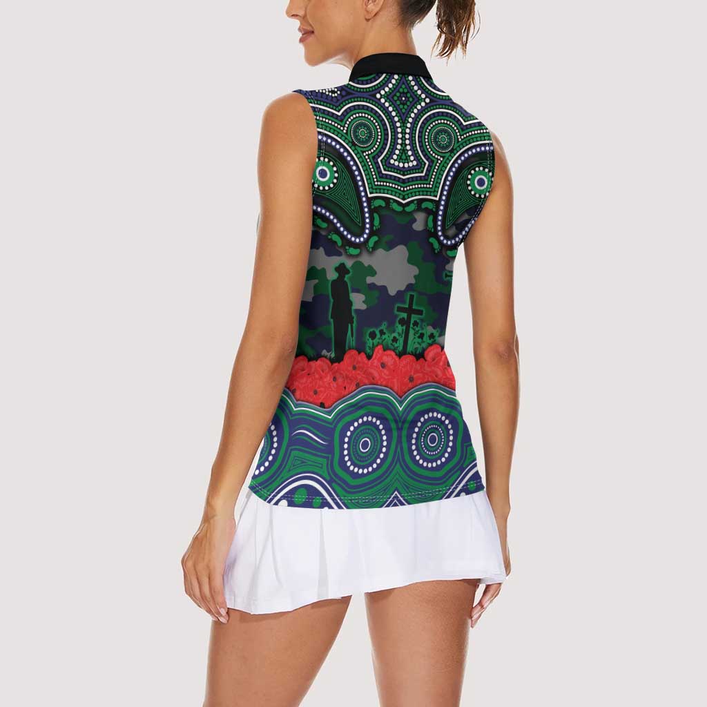 ANZAC Day New Zealand Warriors Women Sleeveless Polo Shirt Military Memorial Aboriginal Indigenous Art