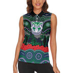 ANZAC Day New Zealand Warriors Women Sleeveless Polo Shirt Military Memorial Aboriginal Indigenous Art