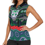 ANZAC Day New Zealand Warriors Women Sleeveless Polo Shirt Military Memorial Aboriginal Indigenous Art