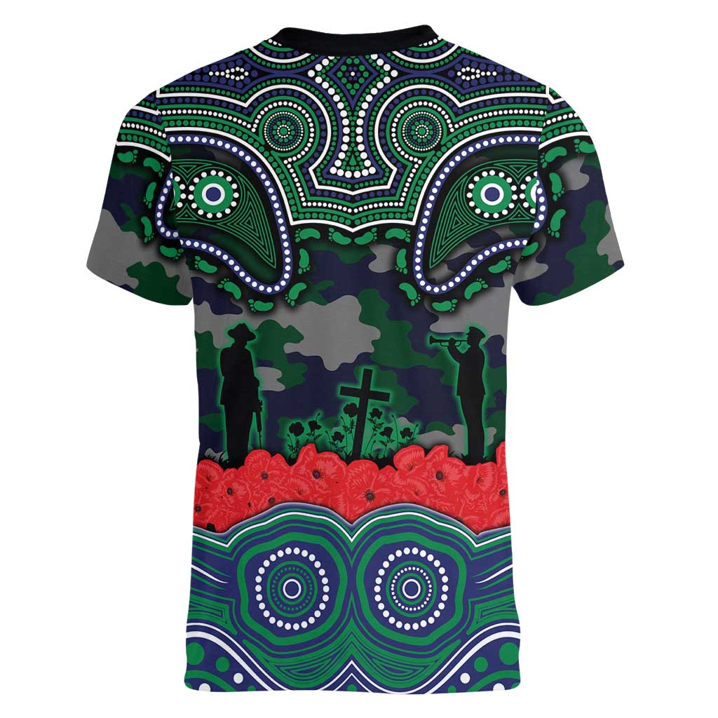 ANZAC Day New Zealand Warriors Women V-Neck T-Shirt Military Memorial Aboriginal Indigenous Art