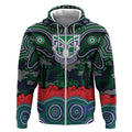 ANZAC Day New Zealand Warriors Zip Hoodie Military Memorial Aboriginal Indigenous Art