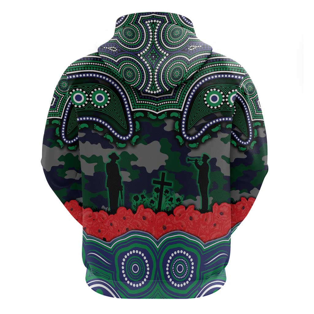 ANZAC Day New Zealand Warriors Zip Hoodie Military Memorial Aboriginal Indigenous Art