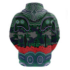 ANZAC Day New Zealand Warriors Zip Hoodie Military Memorial Aboriginal Indigenous Art