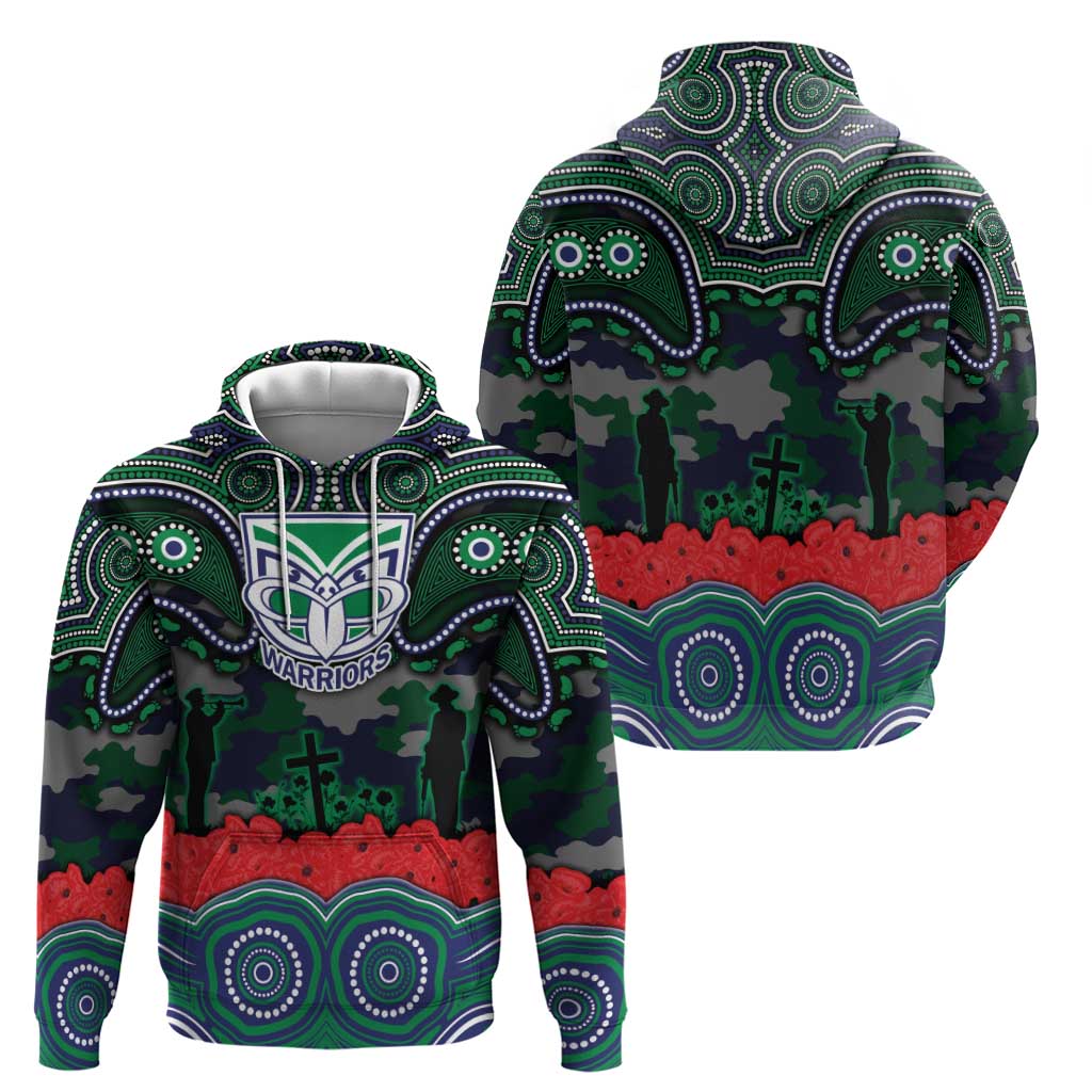 ANZAC Day New Zealand Warriors Zip Hoodie Military Memorial Aboriginal Indigenous Art