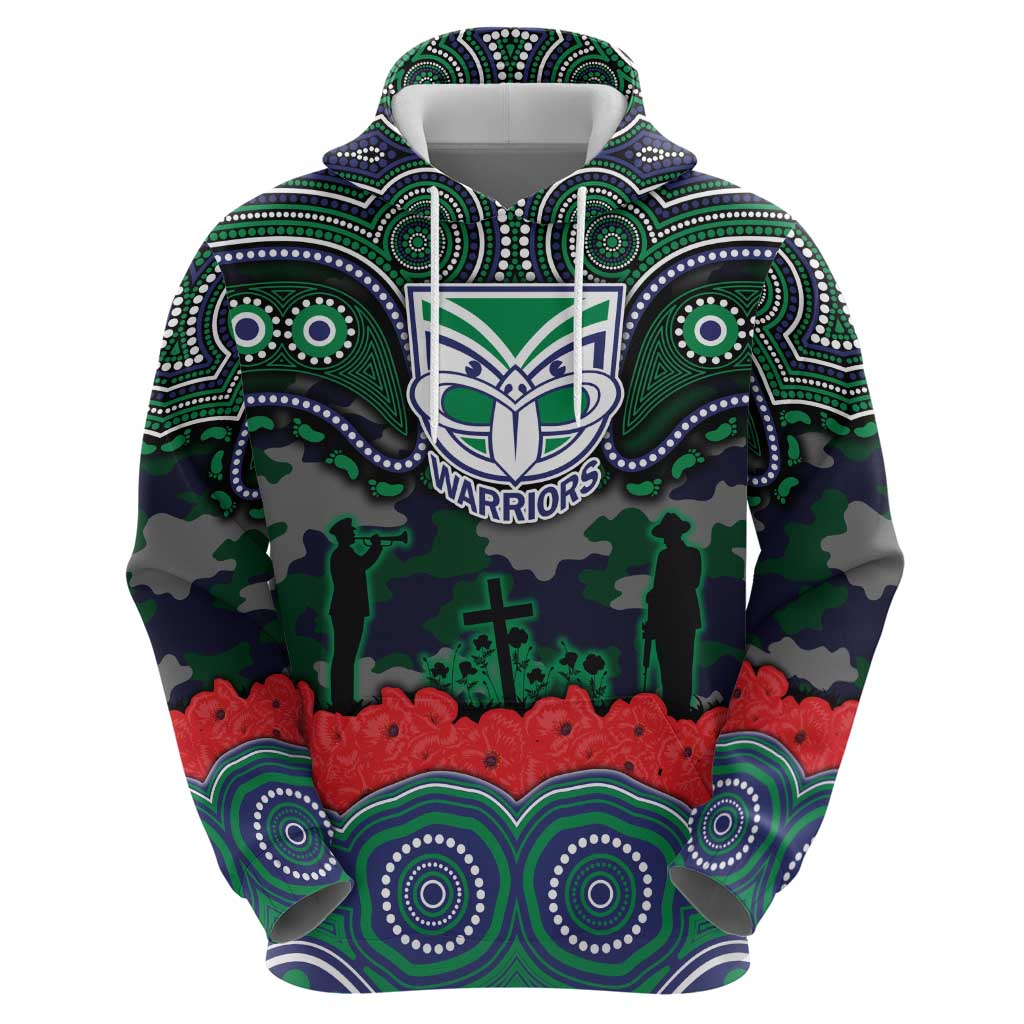 ANZAC Day New Zealand Warriors Zip Hoodie Military Memorial Aboriginal Indigenous Art