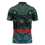 ANZAC Day New Zealand Warriors Zipper Polo Shirt Military Memorial Aboriginal Indigenous Art